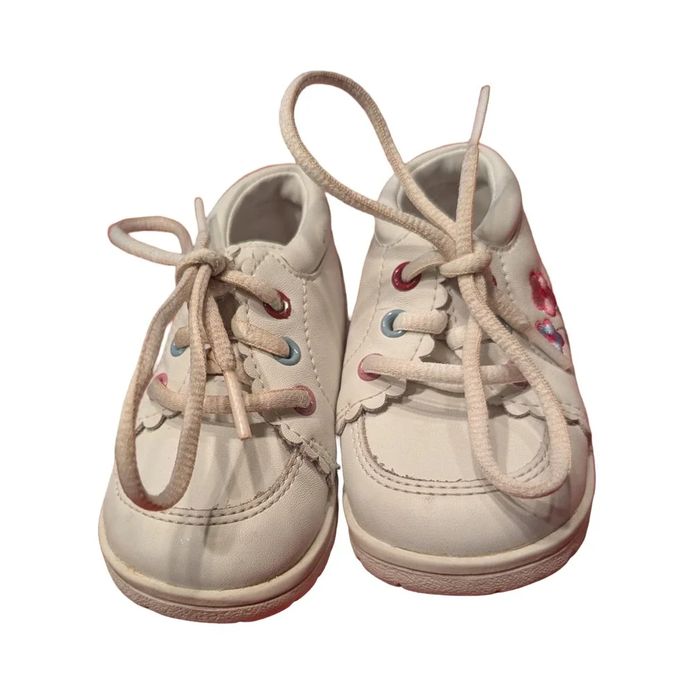 Y2K Baby Smart White Floral Embroidered High Top First Walker Shoes Pink Size 3‎